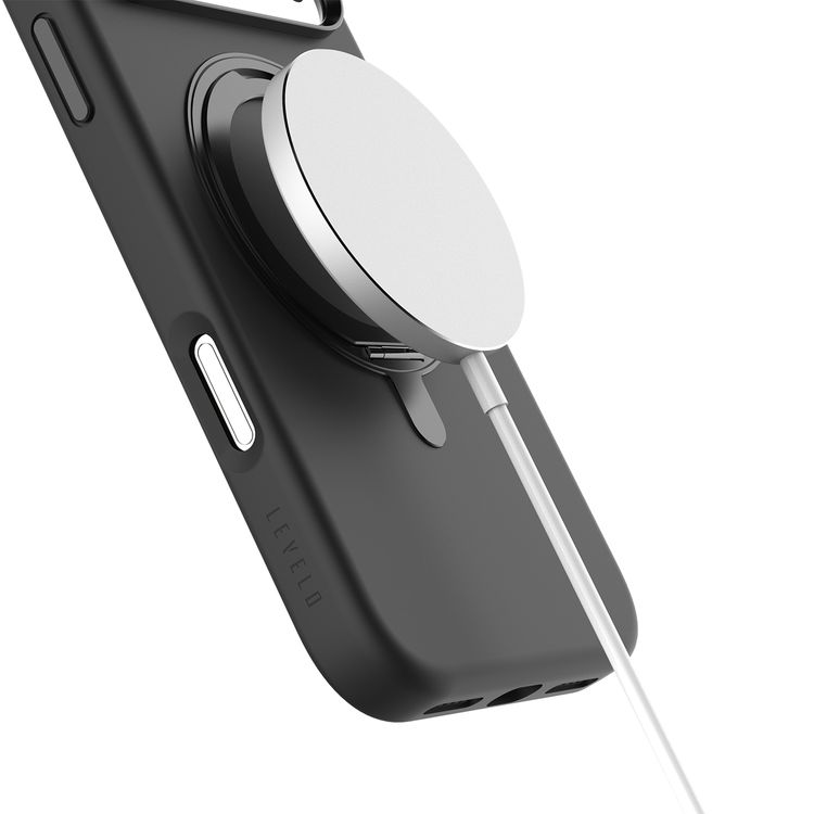 Levelo Iris Pro MagSafe Liquid Silicone Case with Built-in 360° Kickstand for iPhone 17 Pro Max, Metal Accents, Shock-Resistant Bumper, Aluminum Alloy Frame for Camera & Buttons, Drop-Tested, Strong Magnets, Premium Silicone Grip - Black
