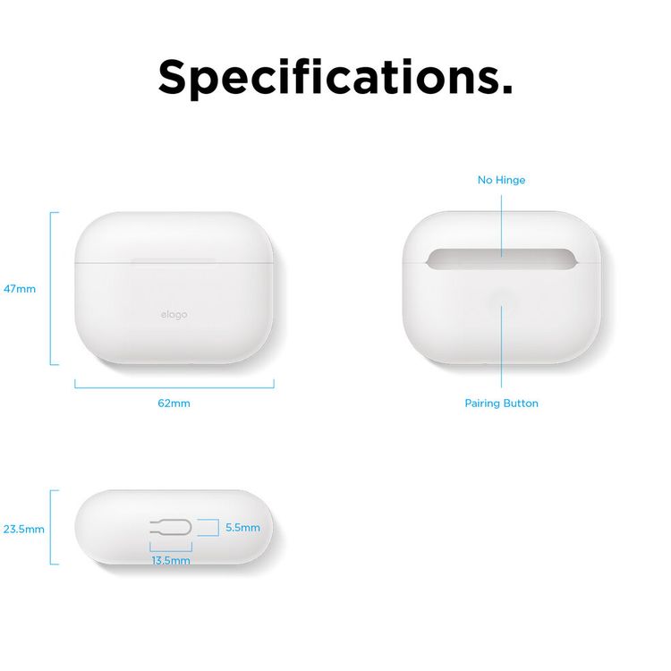 Elago Waterproof Hang Case with Anti-Lost Carabiner for AirPods Pro, Dustproof, Anti-Slip Design, 360-degree Impact Protection Cover Suitable with Wireless Chargers Nightglow Blue