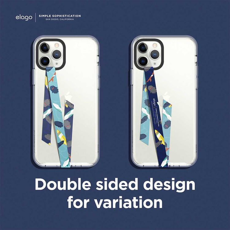 Elago Phone Strap for Smartphones, Stays Securely Attached, Avoids Drops, Double Sided Design for Variation, More Freedom to do more w/ Secure Strap - Blue Strap & Shark