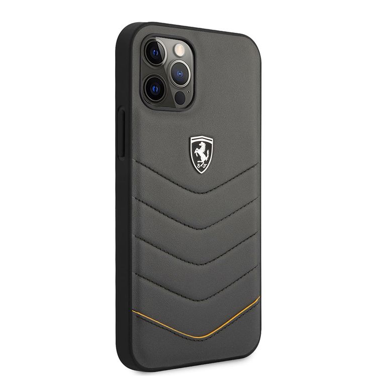 CG MOBILE Ferrari Heritage Quilted Leather Hard Case, Shock-Absorption & Drop Protection Back Cover Compatible For iPhone 12 Pro Max (6.7") Officially Licensed