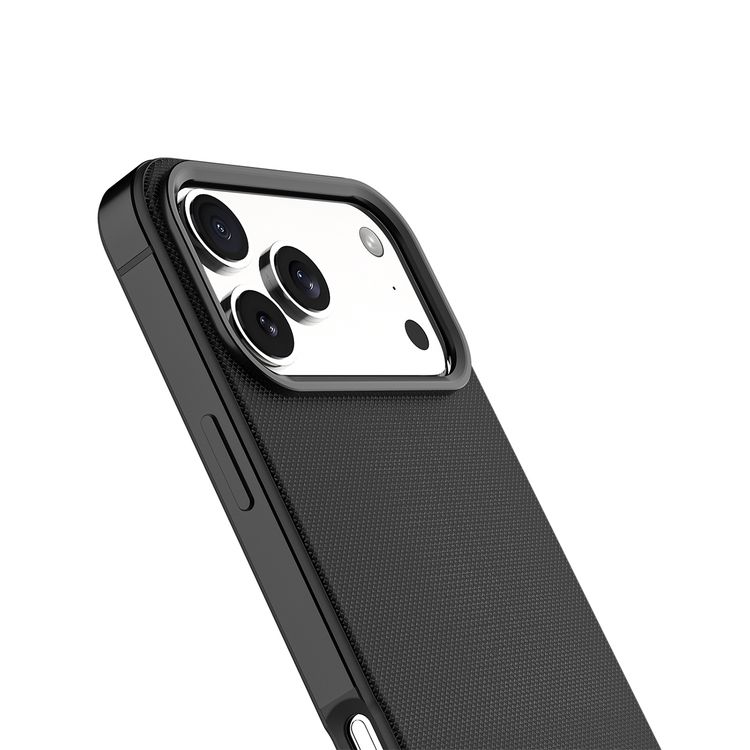 Levelo Cuir Leather Hybrid Case with Comfortable Grip for iPhone 17 Pro Max, Strong Magnets & MagSafe Compatible, Shock-Resistant Bumper, Aluminum Alloy Frame for Camera & Buttons, Drop-Tested - Phantom Black