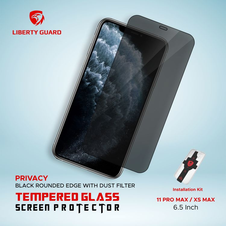 واقي شاشة كامل للخصوصية من Liberty Guard بحافة مستديرة سوداء مع فلتر غبار لهاتف iPhone 11 Pro Max