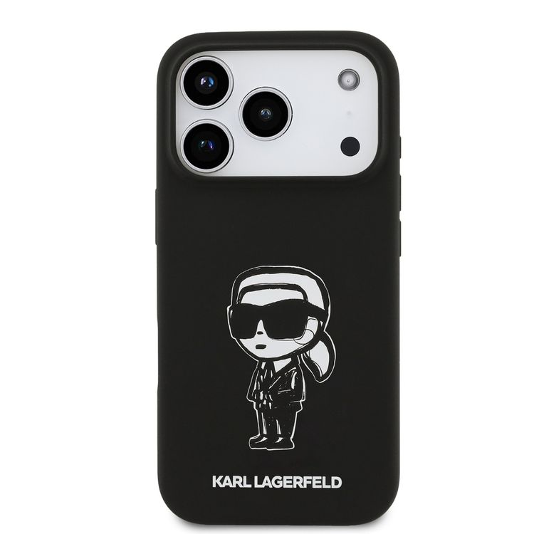 Karl Lagerfeld Liquid Silicone Case with Karl Sketch for iPhone 17 Pro, Comfortable Grip, Sustainable Packaging, Easy Snap-On, Drop Protection, Slim Profile & Lightweight Design - Black