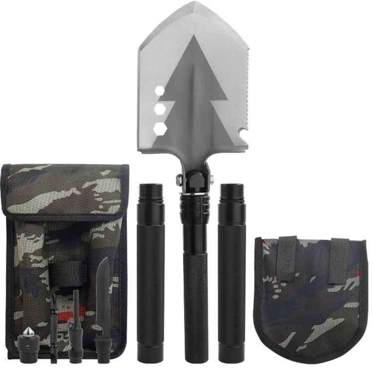 Green Lion Multi Shovel with Stainless Steel 420 Material, Aluminum Handle, Philips & Slotted Screwdriver, Fire Starter, Knife Blade, Rope Cutter, Bottle Opener - Black