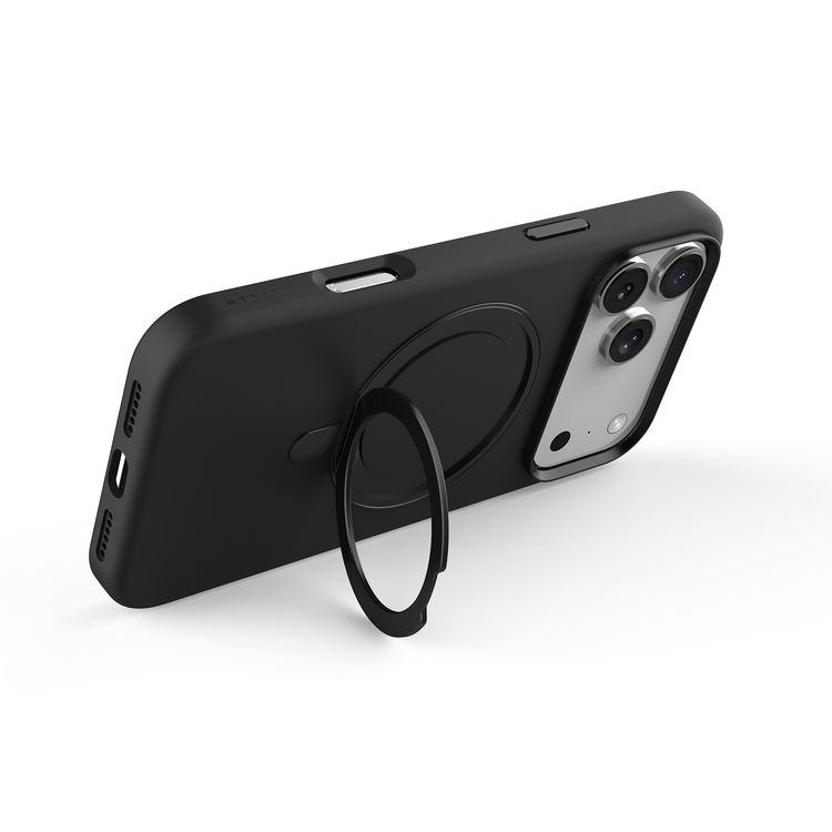 Levelo Iris Pro MagSafe Liquid Silicone Case with Built-in 360° Kickstand for iPhone 17 Pro Max, Metal Accents, Shock-Resistant Bumper, Aluminum Alloy Frame for Camera & Buttons, Drop-Tested, Strong Magnets, Premium Silicone Grip - Black