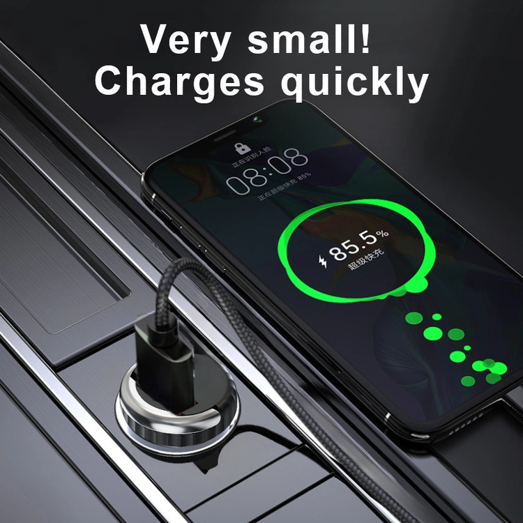 Porodo Dual Port Transparent Car Charger with USB-C to USB-C Cable, PD 36W, QC 18W, USB-A & USB-C Ports, Pull Ring Handle, Fast Charging Technology, Smart Charging Protocols, Universal Compatibility - Black