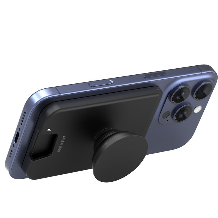 Green Lion W2-MagSafe Wallet with Card Holder, RFID Protection, Easy Access, Quick Attach & Detach, PopGrip Stand, Strong Magnets - Black