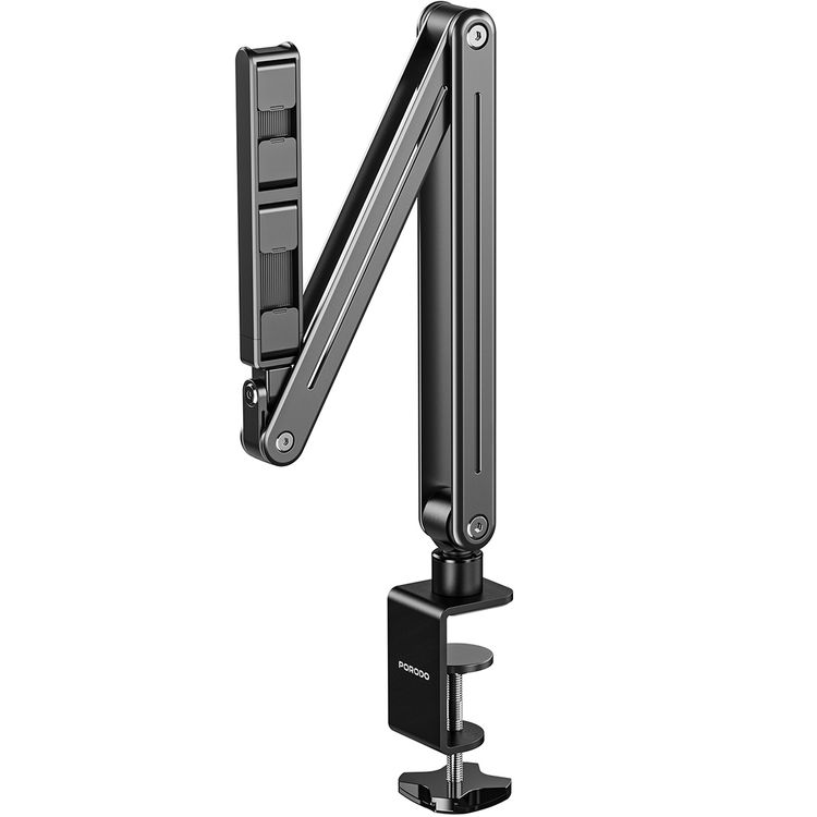 حامل الهاتف والتابلت متعدد الوصلات من Porodo بزاوية مشاهدة مرنة، مصنوع من سبيكة الألمنيوم، وظائف الالتواء والإمالة، توافق واسع - رمادي