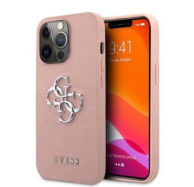 CG MOBILE Guess PU Saffiano Case with Big 4G Silver Logo Compatible for iPhone 13 Pro Max (6.7") Anti-Scratch, Easy Access to All Ports, Shock Absorption & Drop Protection Back Cover Suitable with Wireless Charging Officially Licensed