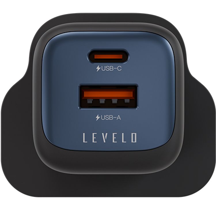 Levelo Vero GaN  Double Port Adapter with PD 20W, Type-C + USB-A Ports, 20W Max Output, Fast Charging, Over Charge Protection - Black / Blue