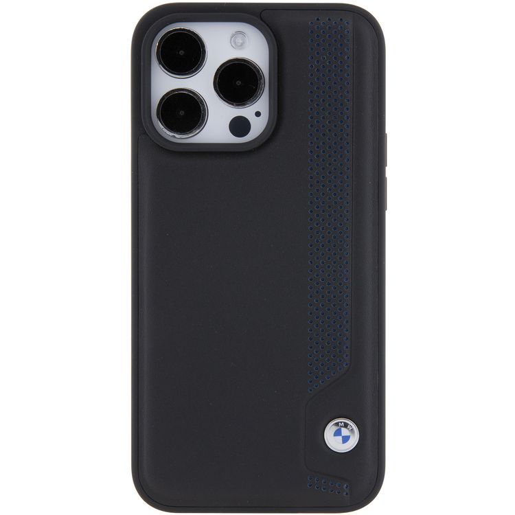 BMW Leather Case with Sign Blue Dots Pattern for iPhone 15 Pro Max
