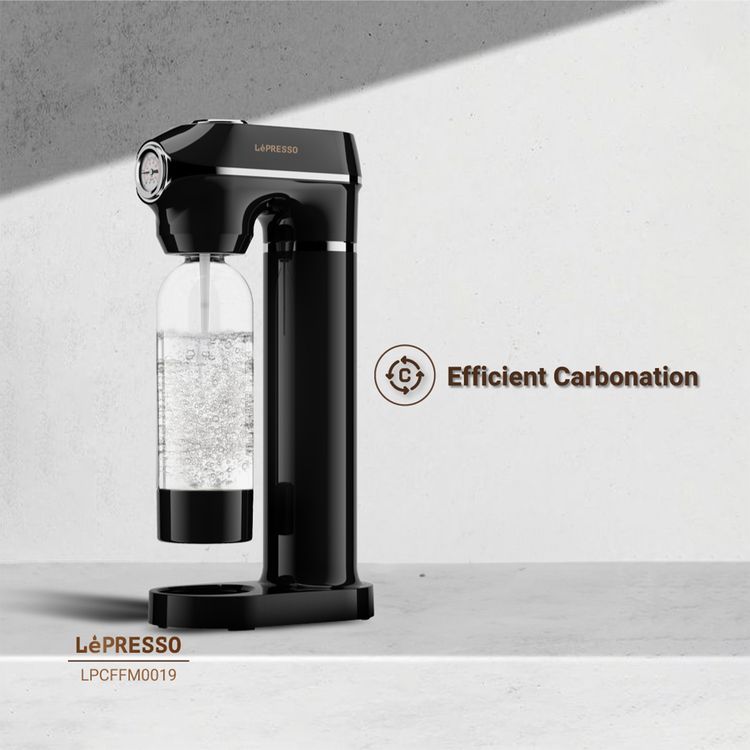  Lepresso Sparkling Water Maker and 4+1 x  CO2 Capsules Bundle, 1L Sparkling Water Maker Capacity, Adjustable Fizz Pressure, Efficient Carbonation, 0.6L Capsule Capacity, Carbonates up to 500 Cups of Beverages, Safe & Without Gas Leakage - Black / Silver