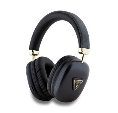 Guess 4G Bluetooth Headphones with Gold Triangle Logo, 32 Hours Playback Time, Fast Charging in just 2 hours, High-Quality Comfort Cushion, Track & Calls Control, Water Proof, Hands-free Calls, USB-C Connecting Port - Black