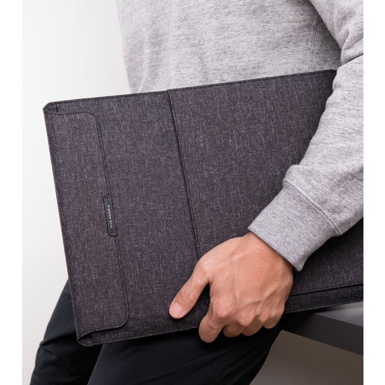 Viva Madrid Genuine Leather Rever Multi-Functional Laptop Sleeve Quilted Microfiber Lining Embedded with Anti-Microbial Compatible for MacBook Pro ( 13" ) Woven Fabric Water Resistant Cover with Built-in Stand & Mouse Pad, Flip & Prop Sleeve