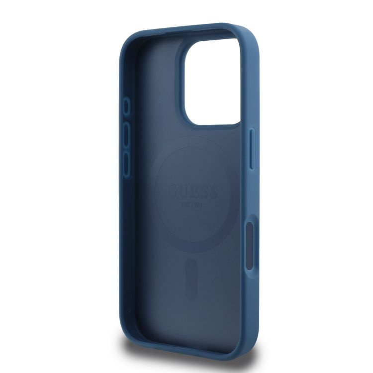 Guess Magsafe PU 4G Hard Case with Classic Logo for iPhone 16 Pro Max, Drop Protection, Easy Snap-on, Slim & Lightweight Design, MagSafe Compatibility for Wireless Charging - Blue