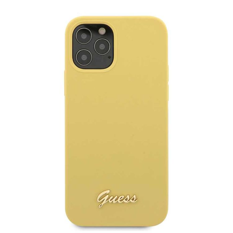 CG Mobile Guess Liquid Silicone Case with Metal Logo Compatible for iPhone 12 / 12 Pro (6.1") Premium Silicone Case, Shock & Scratch Resistant, Easy Access to All Ports - Yellow