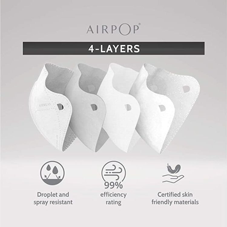 Airpop Light SE Reusable Washable Face Mask 1 Pack, 4-Layer Face Coverings, Contoured Fit, Lightweight Design Face Masks for Repeated Wear, (2pcs) - Black