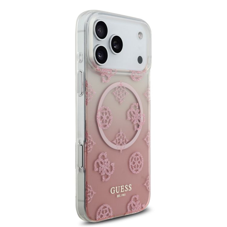 Guess MagSafe PC & TPU Case with Gradient Peony & Glitter Pattern for iPhone 17 Pro Max, Comfortable Grip, Drop Protection, Sustainable Packaging, Easy Snap-On, Slim Profile, Lightweight Design - Pink