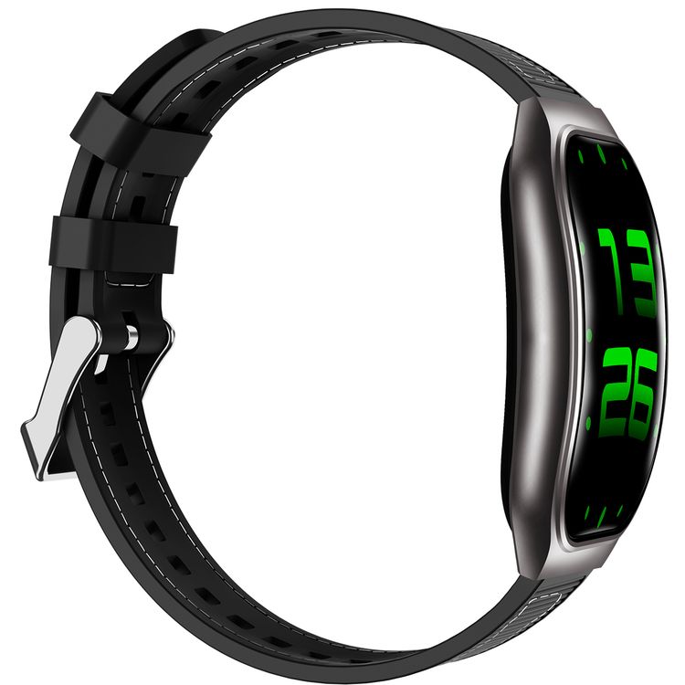 Green Lion Ridge Smart Watch with Magnetic Charging, Bluetooth Calls, Music Player, Health Monitoring, Metal Case Material, PU Leather Strap Material - Black / Black