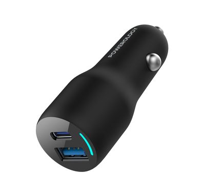 شاحن سيارة بمنفذ مزدوج من باورولوجي مع توصيل طاقة 35 وات، شحن سريع، مخرجات USB-C وUSB-A، أدوات حماية مدمجة، تصميم حاصل على براءة اختراع، طاقة إجمالية 53 وات - أسود