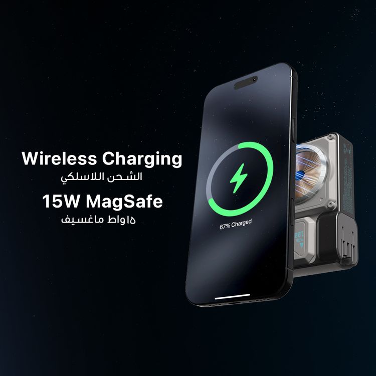 باورولوجي باور بانك 10000mAh مغ سيف مع شاحن حائط مدمج، تسليم طاقة 35 واط، شحن لأربع أجهزة، مخرج لاسلكي 15 واط، كابل USB-C إلى USB-C مدمج - أبيض