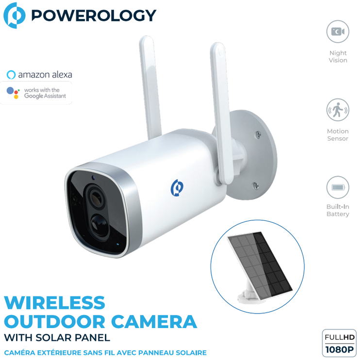 Powerology Wireless Outdoor Camera with Solar Panel - White
