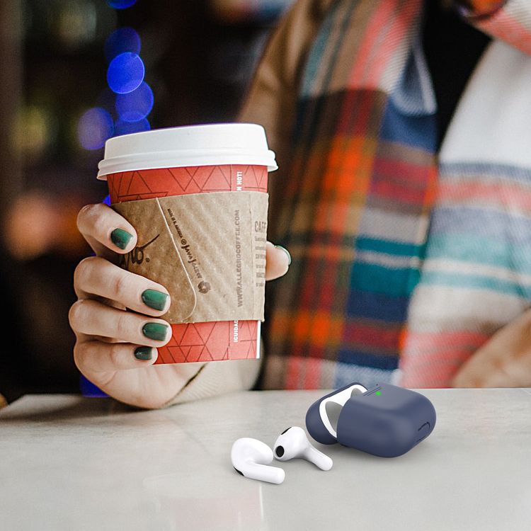 AhaStyle PT176-NB Full Cover Silicone Case for Airpods 3 Drop Shock Protection, Front LED Visible Cover with Carabiner Suitable with Wireless Chargers - Blue