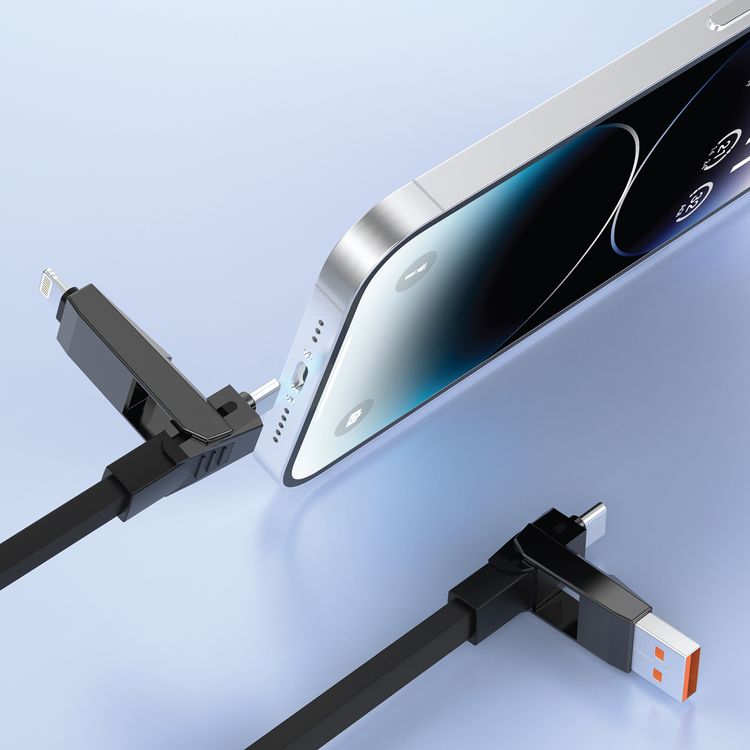 Green Lion 4 in 1 Fast Charging Cable with 240W Output,  1.2M Cable Length, Wide Compatible, 480Mbps Transfer Speed, TPU Cable - Black