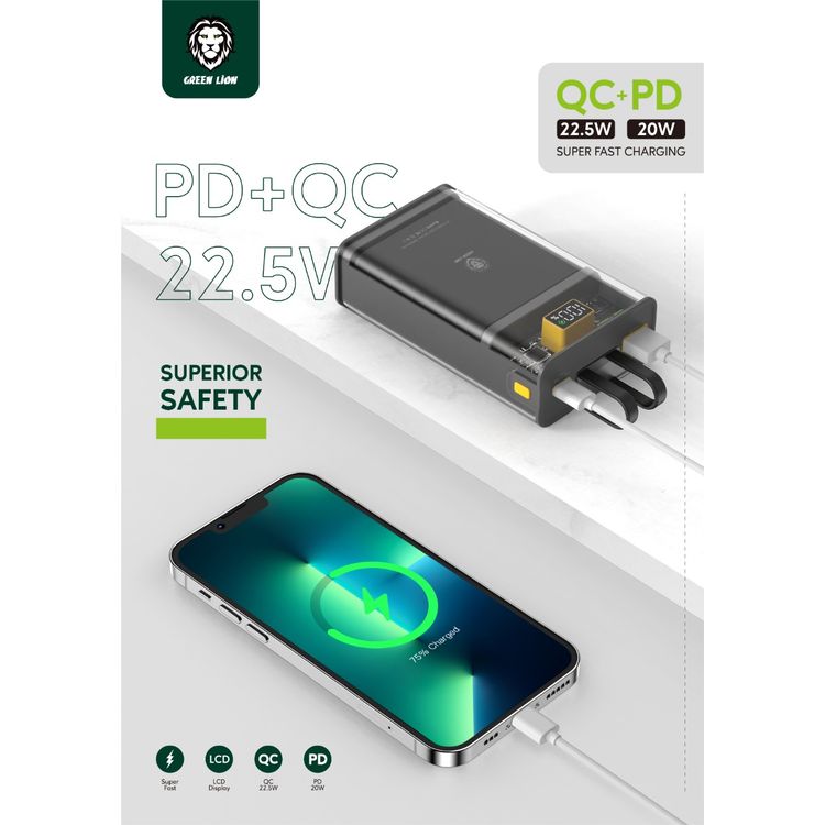 Green Lion Integrated Transparent Power Bank ( QC 22.5W + PD 20W )