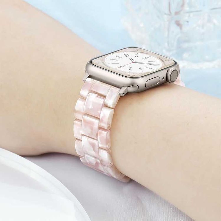 Green Lion Marble Watch Strap for Apple Watch 42/44/45/49mm, Double-lock Folding Buckle, Water Resistant, Easy Installation, Stainless Steel Connector - Pink