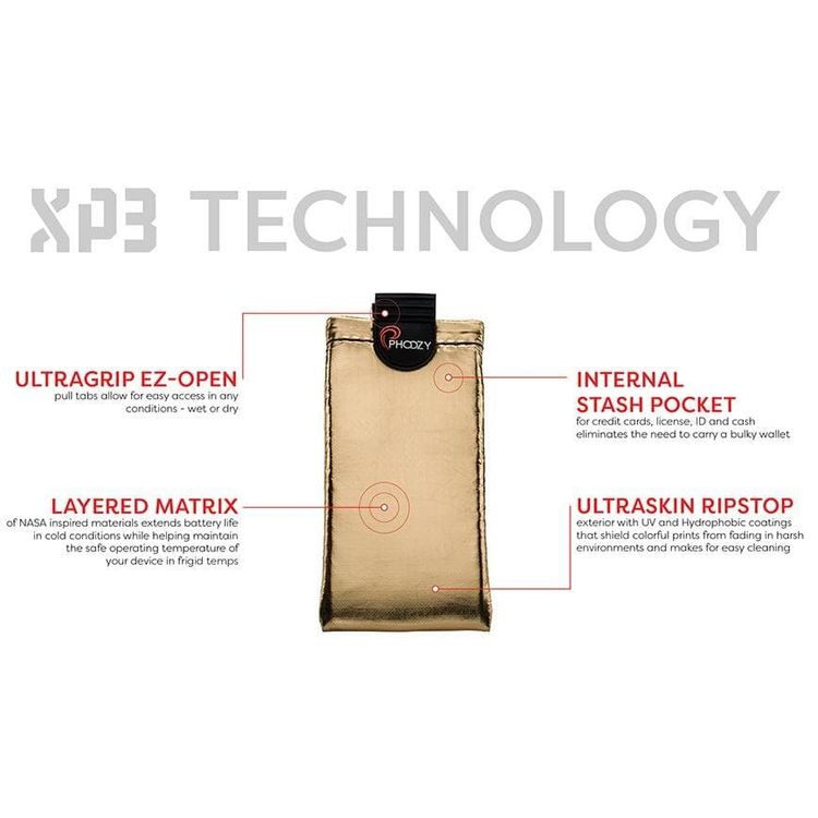 Phoozy XP3 Series Thermal Mobile Phone Case Capsule with Internal Stash Pocket, Insulated Ultra-Slim Weatherproof Pouch, Floating Case Bag, Multi Attachment Strap Gold-Large