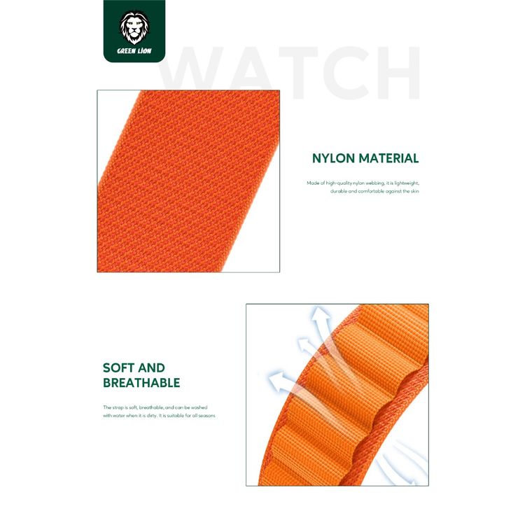 Green Lion Ultra Series High-Strength Watch Strap for Apple Watch 42/44/45/49mm, Polyester Material, Comfortable & Breathable, Ultra-Thin Design - Green