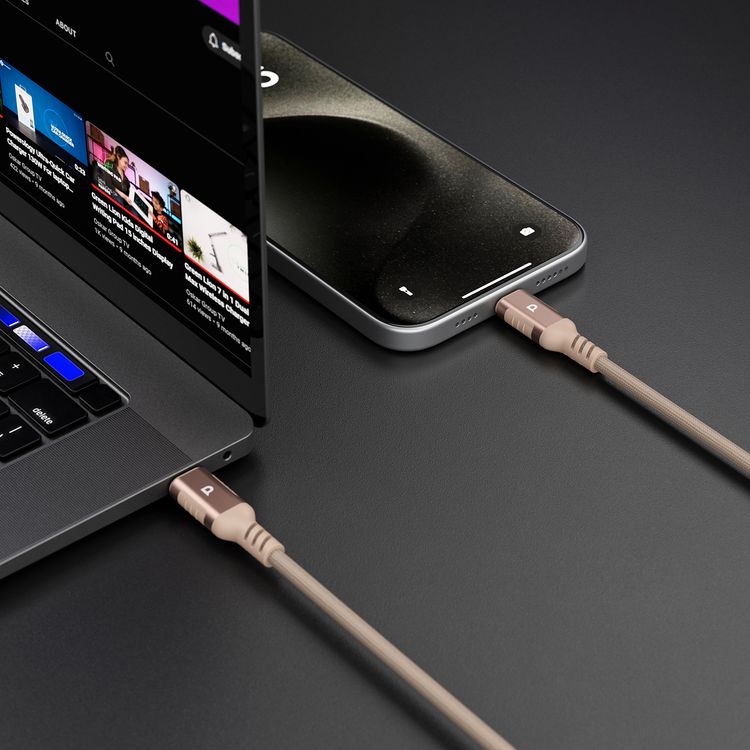 Powerology Power Sync Weave USB-C to Lightning Cable with 1.2m Length, 20000 Bends Lifespan, Braided Nylon Material, Tangle-Free Design, Fast Charge & Data Transfer, 30W Power Delivery - Desert Titanium