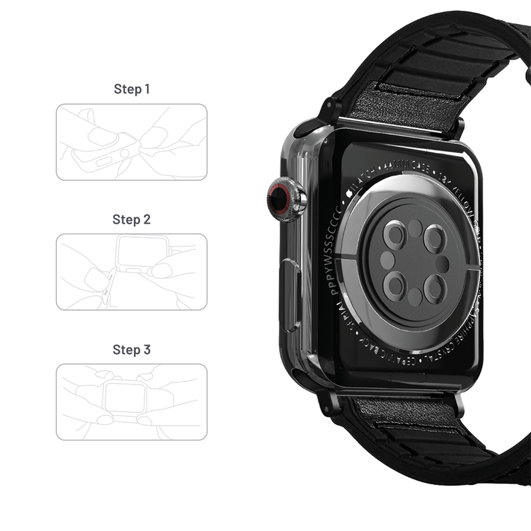 Porodo iGuard Leather + Silicone Watch Band For Apple Watch 42/44/45mm