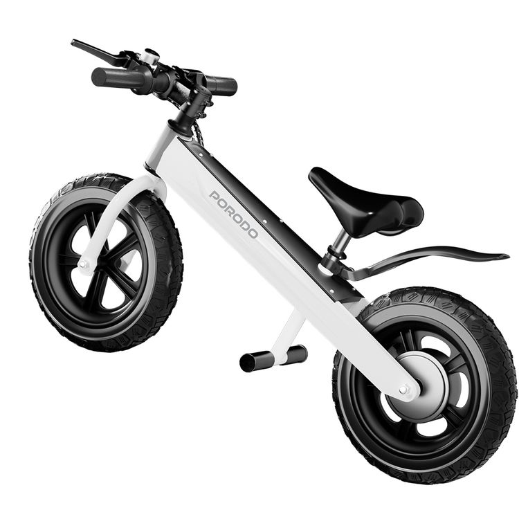 Porodo Lifestyle Joy Cruiser Kids Electric Bike with 2600mAh Battery Capacity, Maximum Speed 15Km/H, 3 Gears, LED Display, Brushless Motor - White