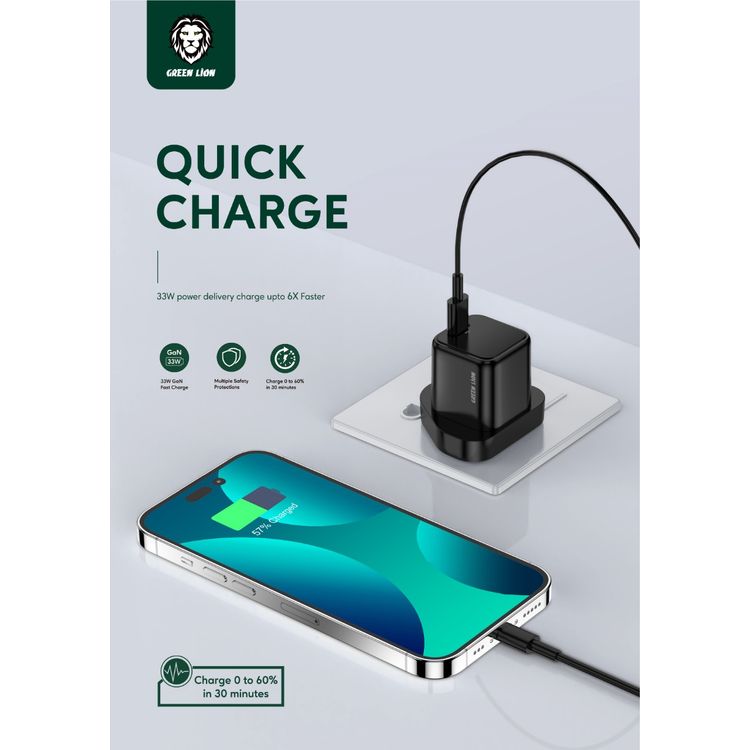 Green Lion Mini Pro Fast PD GaN Charger 33W UK - White