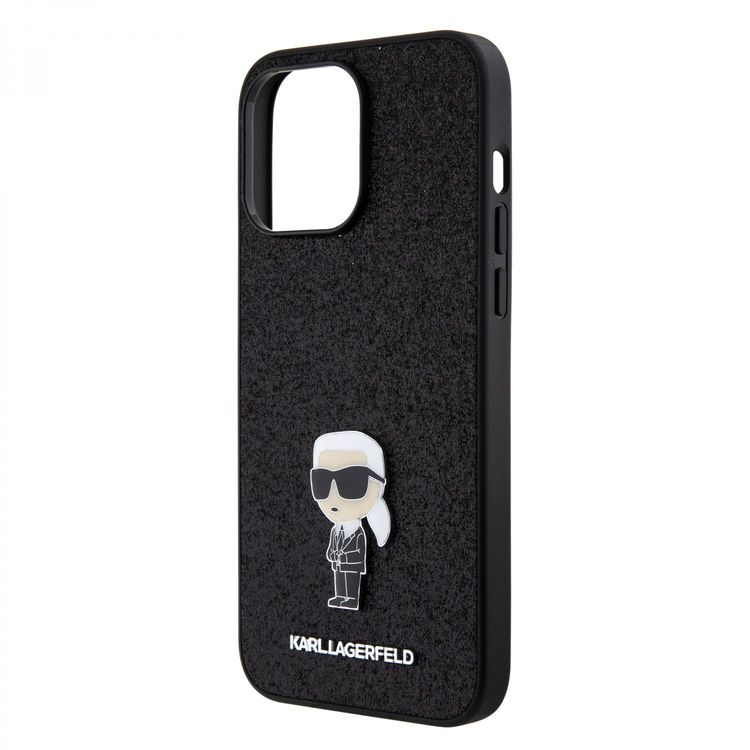 Karl Lagerfeld Fixed Glitter Case with Ikonik Logo Metal Pin - Black - iPhone 15 Pro Max