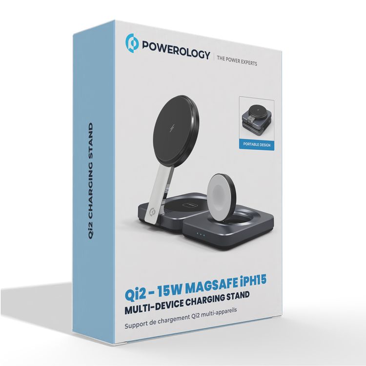 Powerology 3-in-1 Foldable Magnetic Wireless Charger with Active Cooling System, Multi Device Charging, 15W Charging, Type-C Input Interface - Black