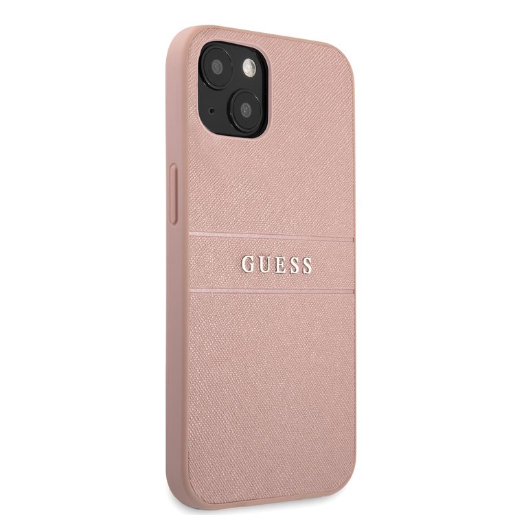 CG MOBILE Guess PU Leather Case Saffiano with Metal Logo Hot Stamp Stripes Compatible for iPhone 13 (6.1") Anti-Scratch, Easy Access to All Ports