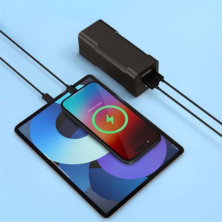 Porodo Lumera 10000mAh Power Bank with Built-in Flashlight, High-Speed Charging, Built-in Safeguards, USB-A & USB-C Output, 350 Lumens Brightness - Black