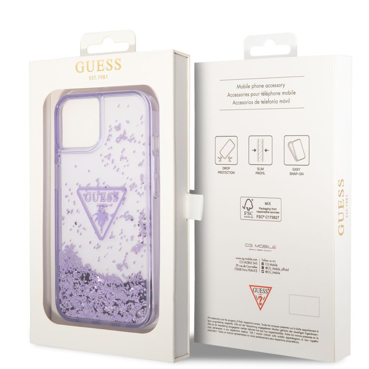 Guess Liquid Glitter Case With Translucent Triangle Logo - iPhone 14 - Purple