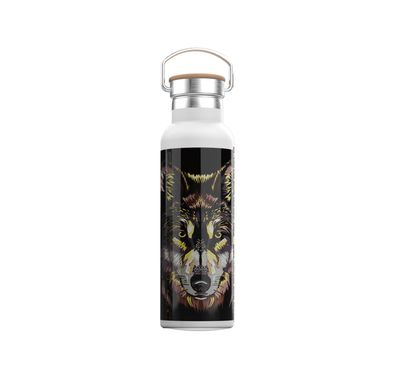 Green Lion Portable Pattern Water Bottle with 600mL Capacity, Stainless Steel Material, Up to 6 Hours Hot & Cold Insulation, Easy To Carry & Clean, High Durability - Wolf