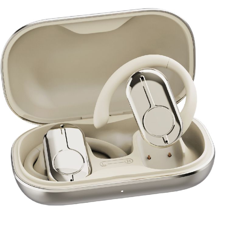 سماعات أذن Green Lion Ocean Plus مفتوحة مع ميكروفون مزدوج ENC، وقت تشغيل يصل إلى 6 ساعات، دوران حر 135 درجة، سعة بطارية علبة شحن 300 مللي أمبير/ساعة، وضع اللعب، زمن انتقال منخفض، وقت استعداد 180 ساعة، مقاومة للماء IPX4 - بيج