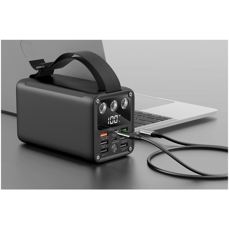 Green Lion Major 60,000 mAh Power Bank with LED Digital Display, Portable Rope, Short Circuit Protection, Over Voltage Protection, Over Charge Protection - Black