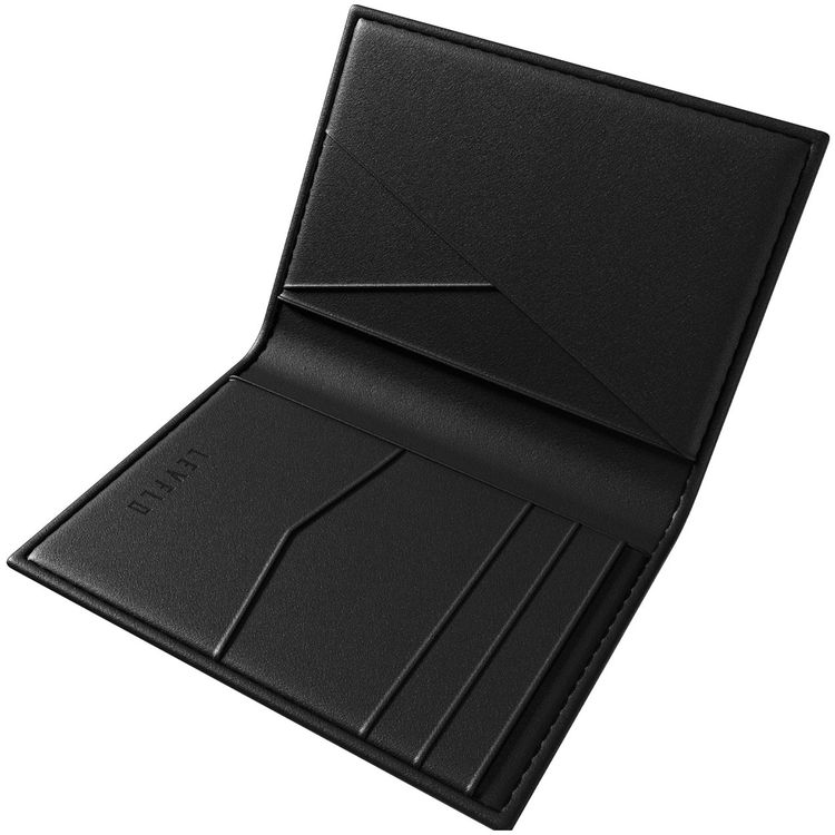 Levelo Bifold Black Genuine Leather Pocket Organizer with Debossed Logo, 8 Slots, Genuine Leather, Medium - Black