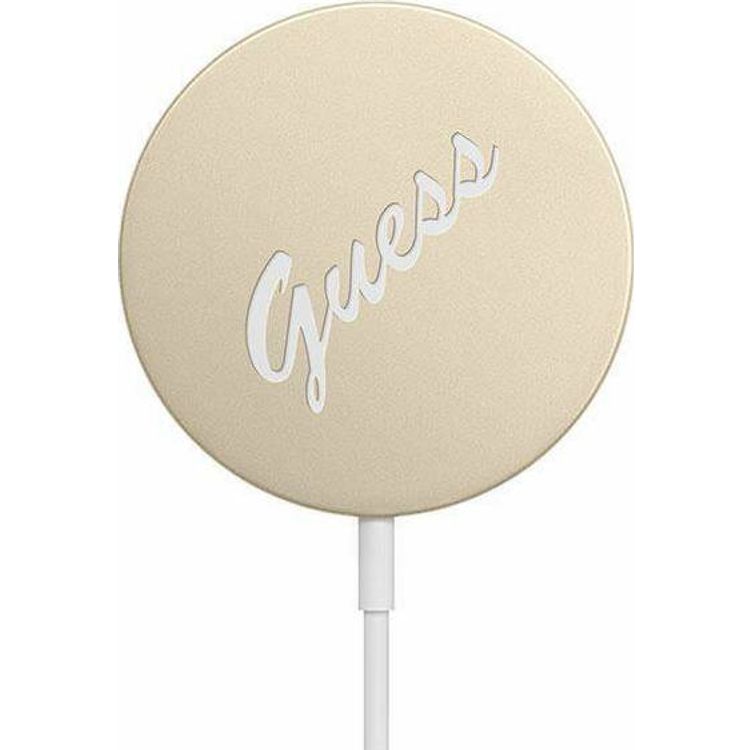 Guess Magnetic Wireless Charger, Magsafe Charger 15W Vintage Logo, Fast Charging Wireless Pad Compatible with iPhone 12/12 Mini/12 Pro/12 Pro Max/AirPods 2/Pro Gold