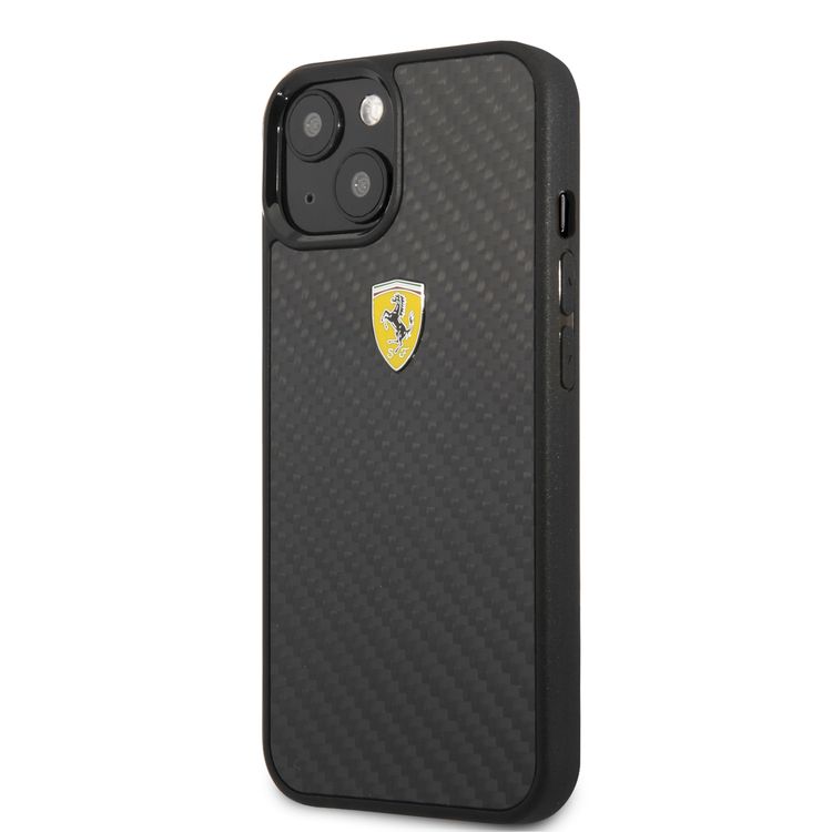 CG MOBILE Ferrari Real Carbon Hard Case Metal Logo Compatible for iPhone 13 (6.1") Scratches Resistant, Easy Access to All Ports