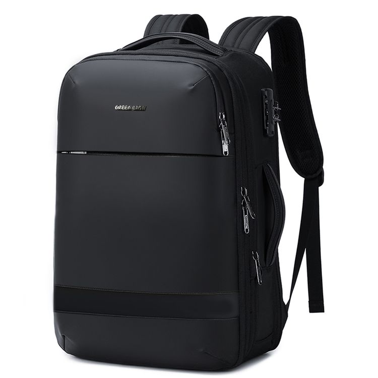 حقيبة ظهر للسفر من جرين لايون تشيلسي بمساحة قابل للتوسيع، تناسب الأجهزة حتى 17.3 بوصة، 3 أقسام كبيرة، مقاومة للرش، قفل بحزام على الصدر - باللون الأسود