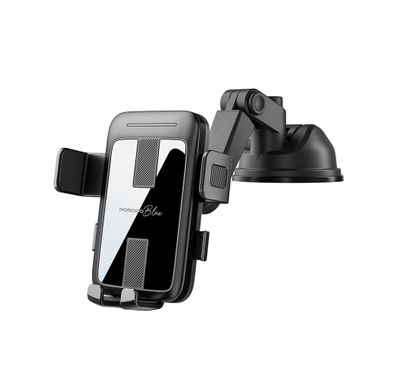 Porodo Blue Multi-Surface Mounting Car Phone Holder with Strong Suction Base, Adjustable Viewing Angle, One-Handed Operation, Full-Angle Rotating Base, One-Click Lock and Release, ABS Material, 1.5kg Load Capacity, Compatible with 4.5" - 6.5" Devices, Stable and Secure Hold - Black  