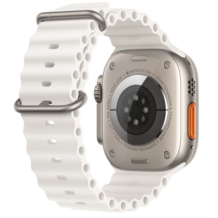 Apple Watch Ultra 2 [نظام تحديد المواقع + شبكة خلوية مقاس 49 ملم] مع هيكل من التيتانيوم وحزام أبيض اللون